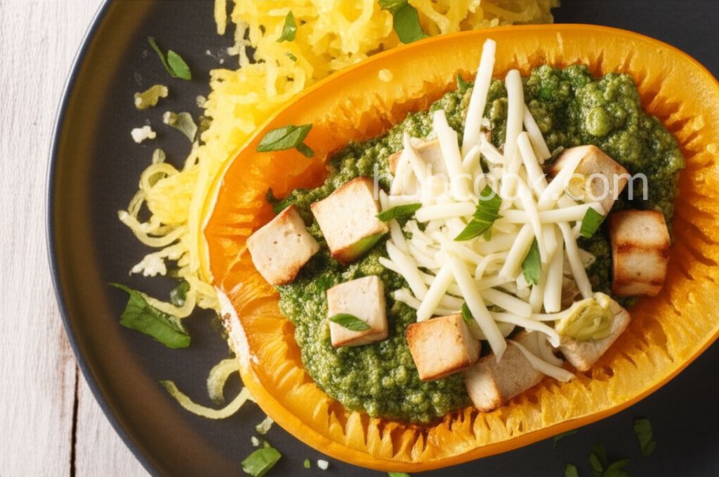 Spaghetti Squash with Pesto and Tofu
