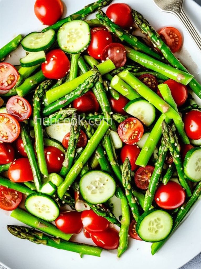 Asparagus, Cucumber, and Tomato Salad with Sesame Soy Vinaigrette