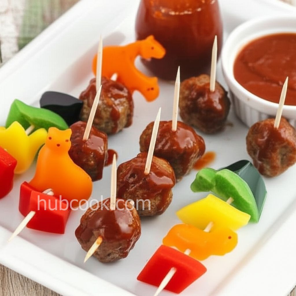 BBQ Meatballs with Pepper and Cheese Animal Cut-Outs