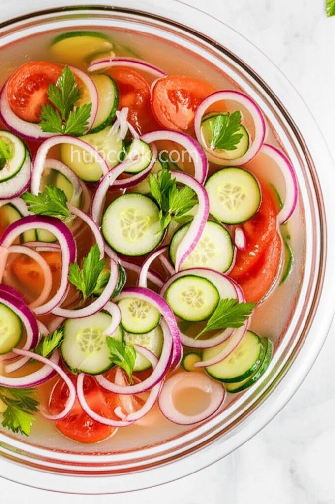 Floating Cucumber, Tomato, and Onion Salad
