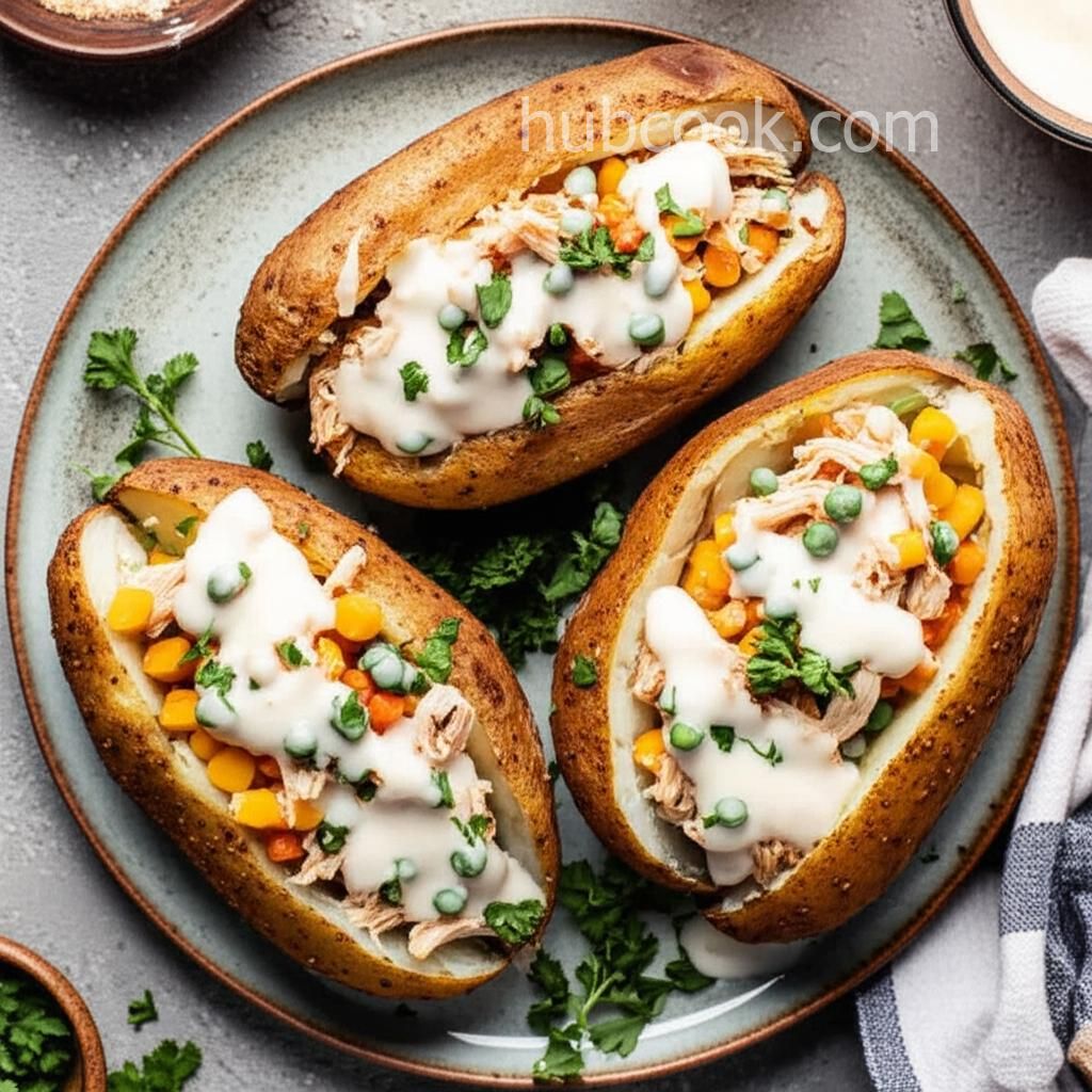 Chicken Stuffed Potatoes with Alfredo Sauce