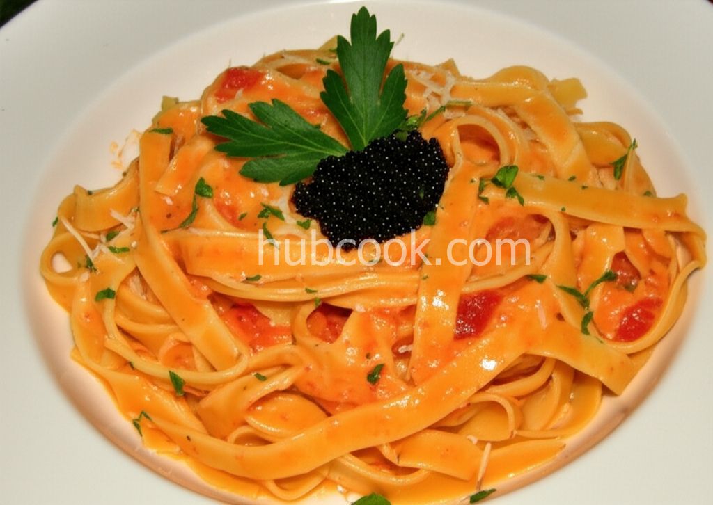 Creamy Vodka Fettuccine with Tomato, Smoked Salmon, and Caviar