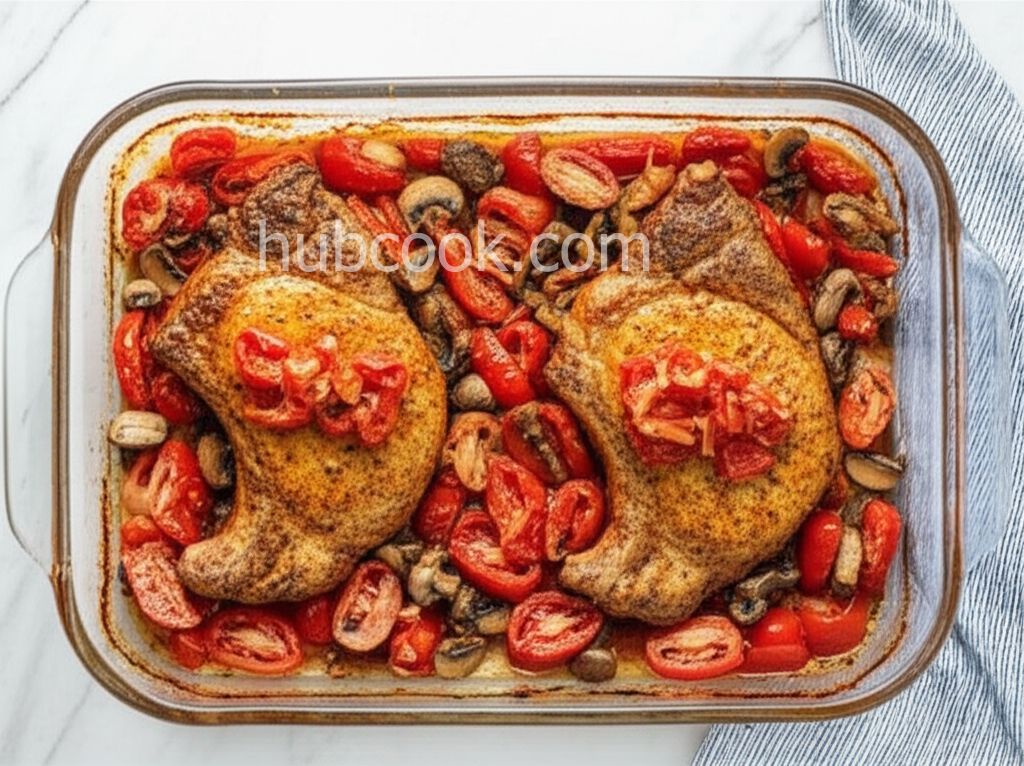 Roasted Pork Chops with Tomatoes, Mushrooms, and Garlic Sauce
