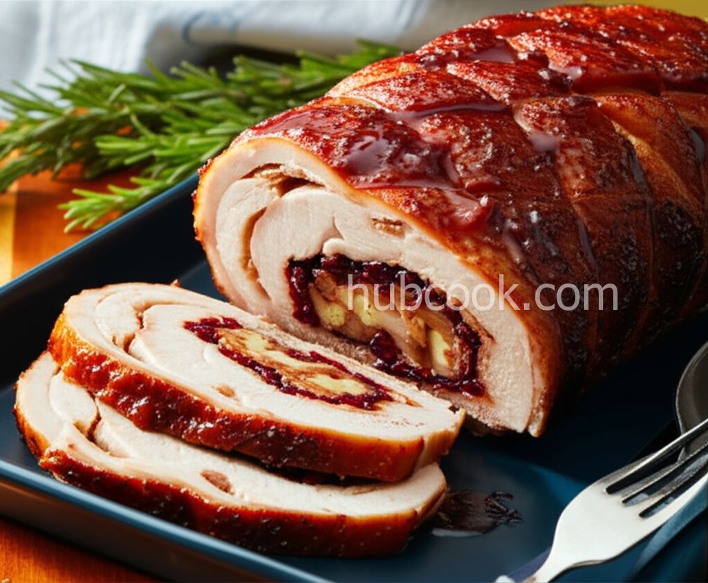 Apricot and Cranberry Stuffed Roast Pork Loin With Port Wine Pan Sauce