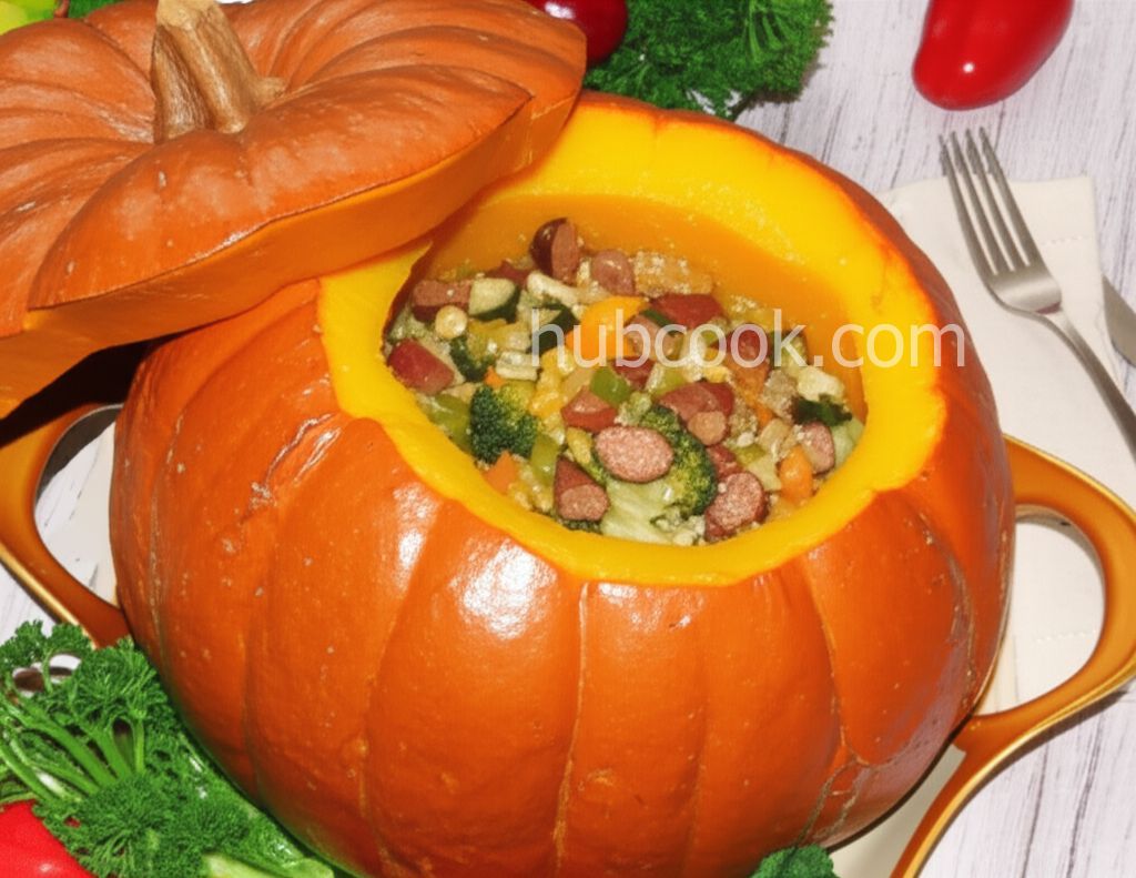 Cinderella Pumpkin Bowl with Vegetables and Sausage