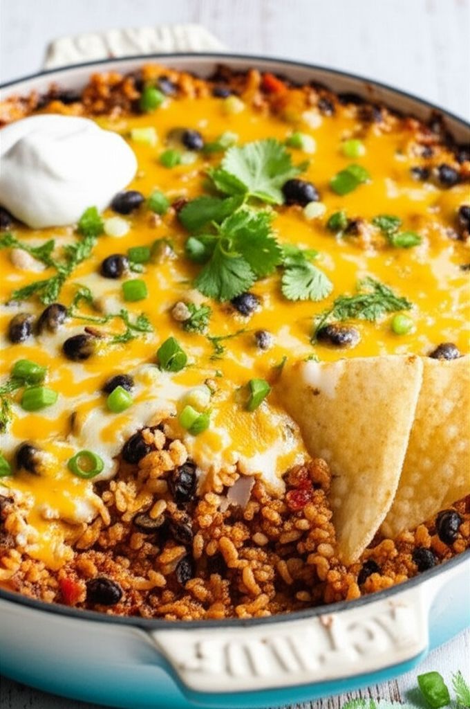 Mexican Rice Casserole with Beef and Pork
