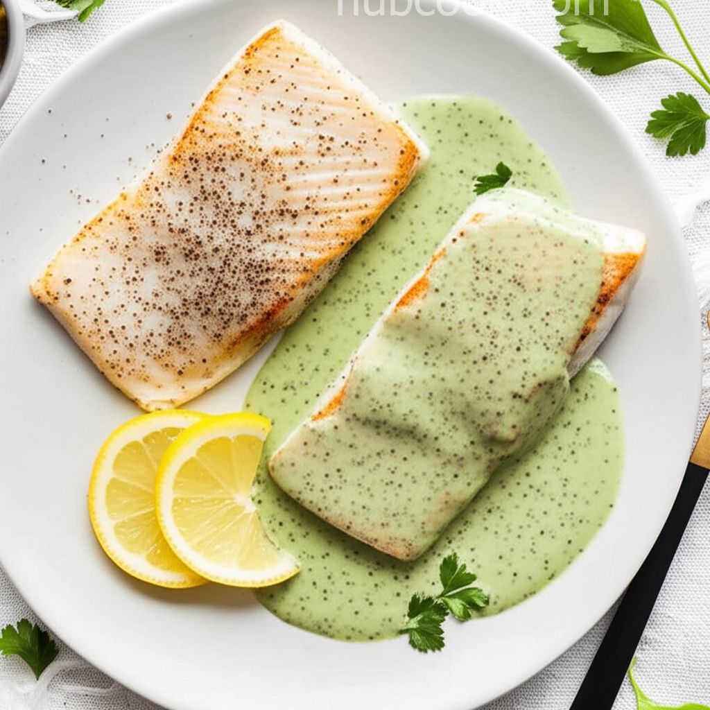 Pan-Fried Halibut Steak with Light Green Sauce