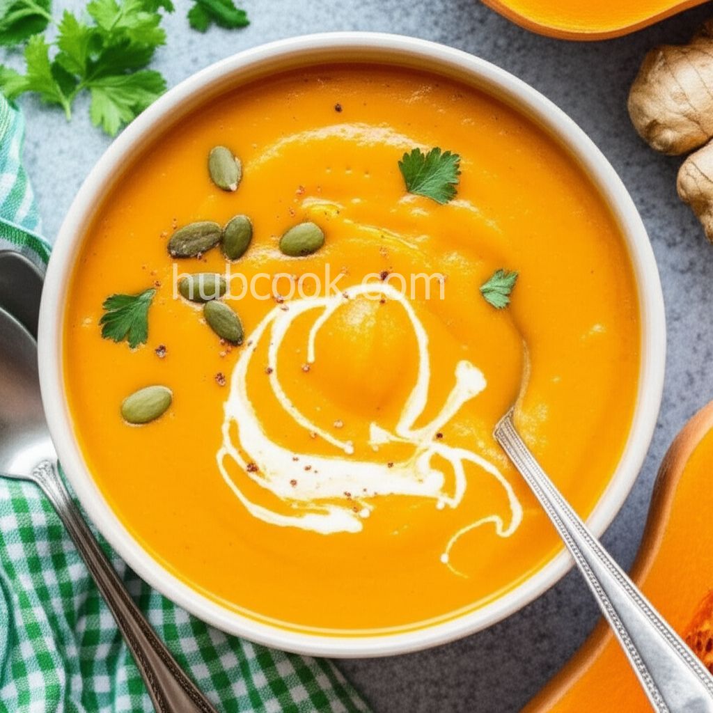 Roasted Butternut Squash Cream Soup with Ginger