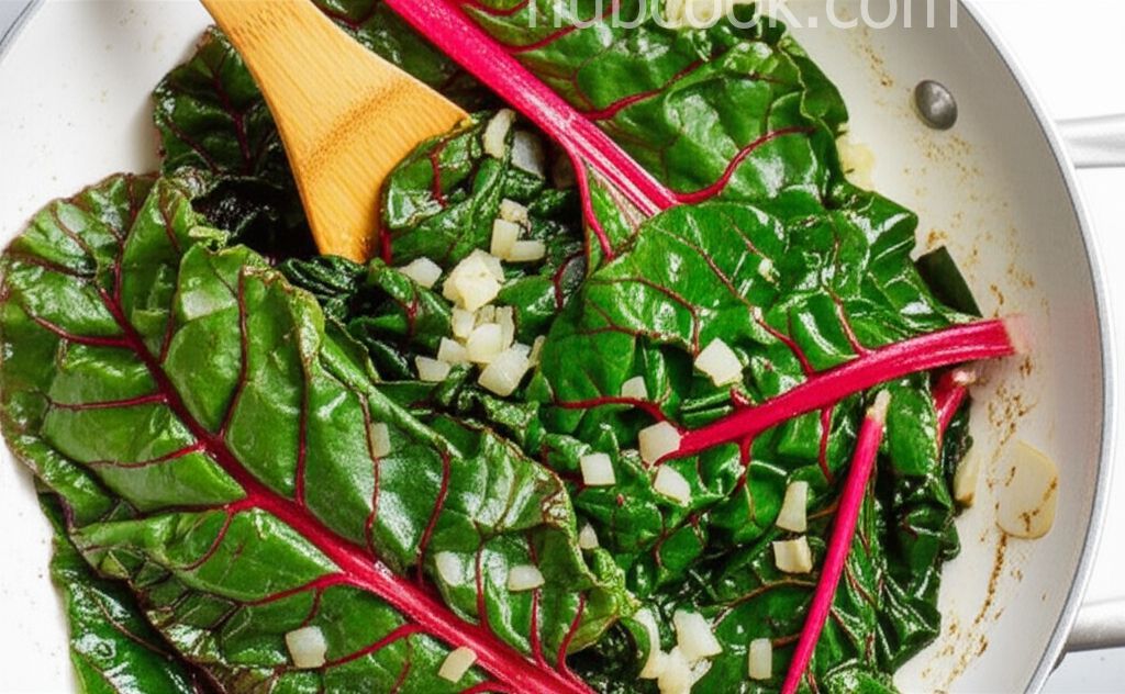 Sauteed Swiss Chard with Mushrooms and Roasted Red Peppers