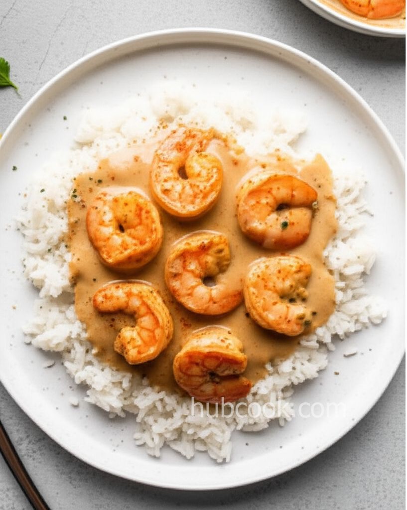 Shrimp in Garlic Cream Sauce over Rice