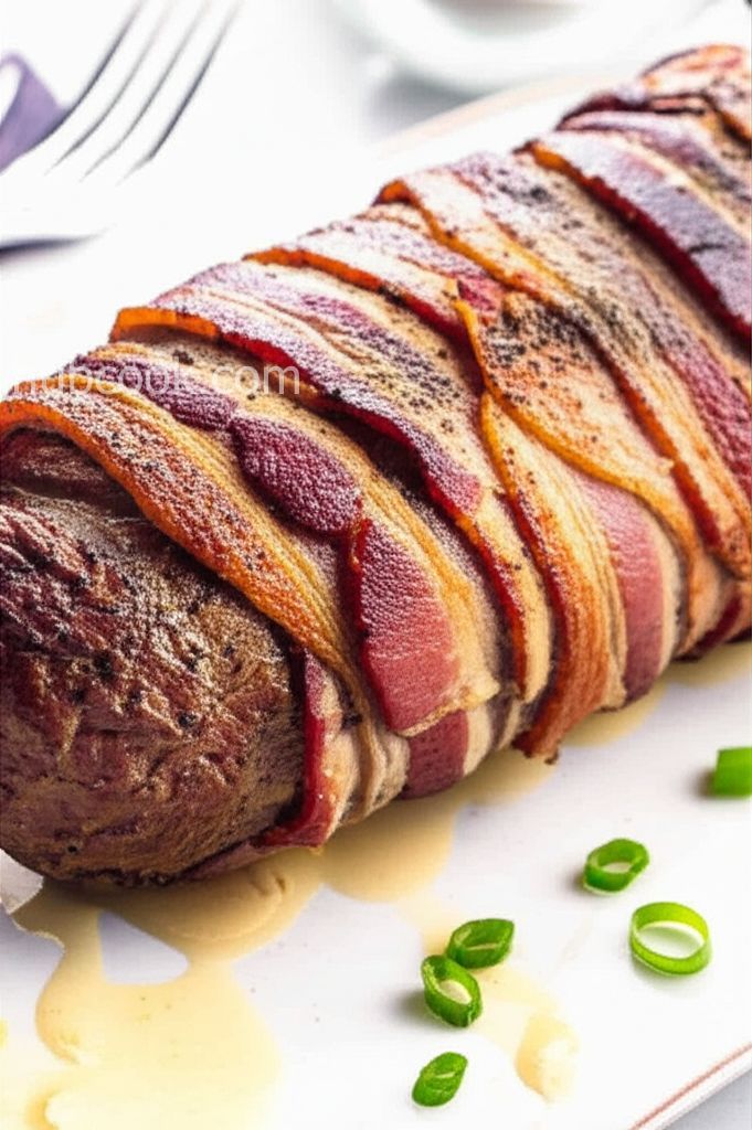 Bacon-Wrapped Venison Tenderloin with Garlic Cream Sauce