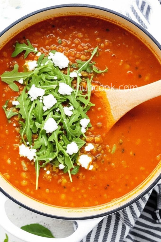 Lentil Soup with Goat Cheese and Arugula