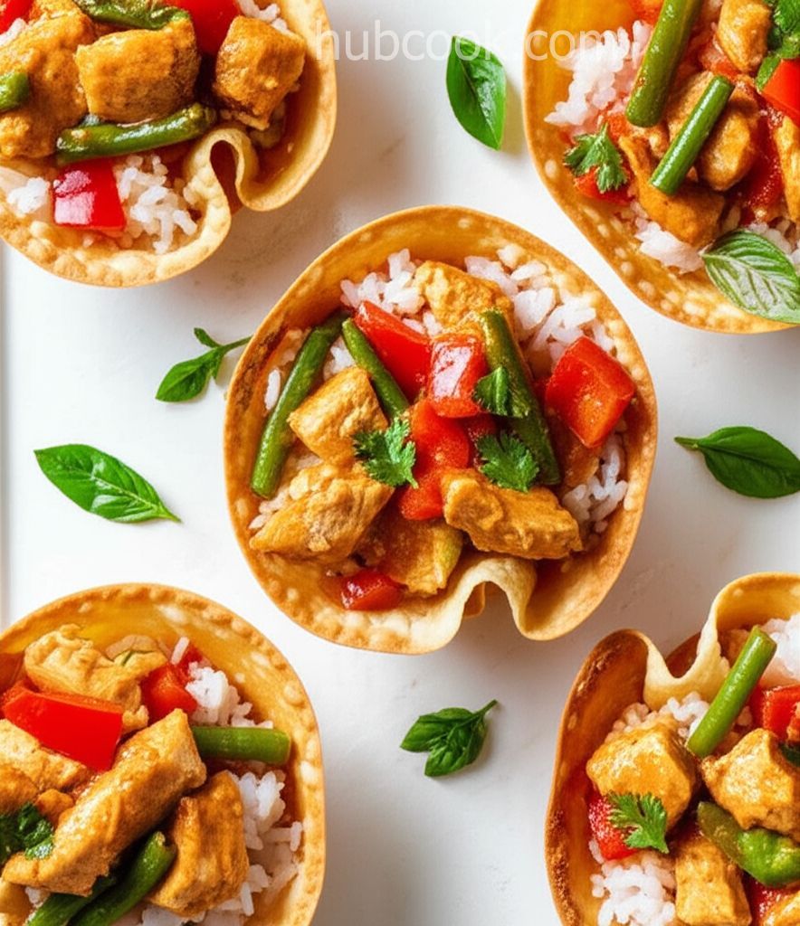 Jasmine Rice and Red Curry Chicken Wonton Bowls