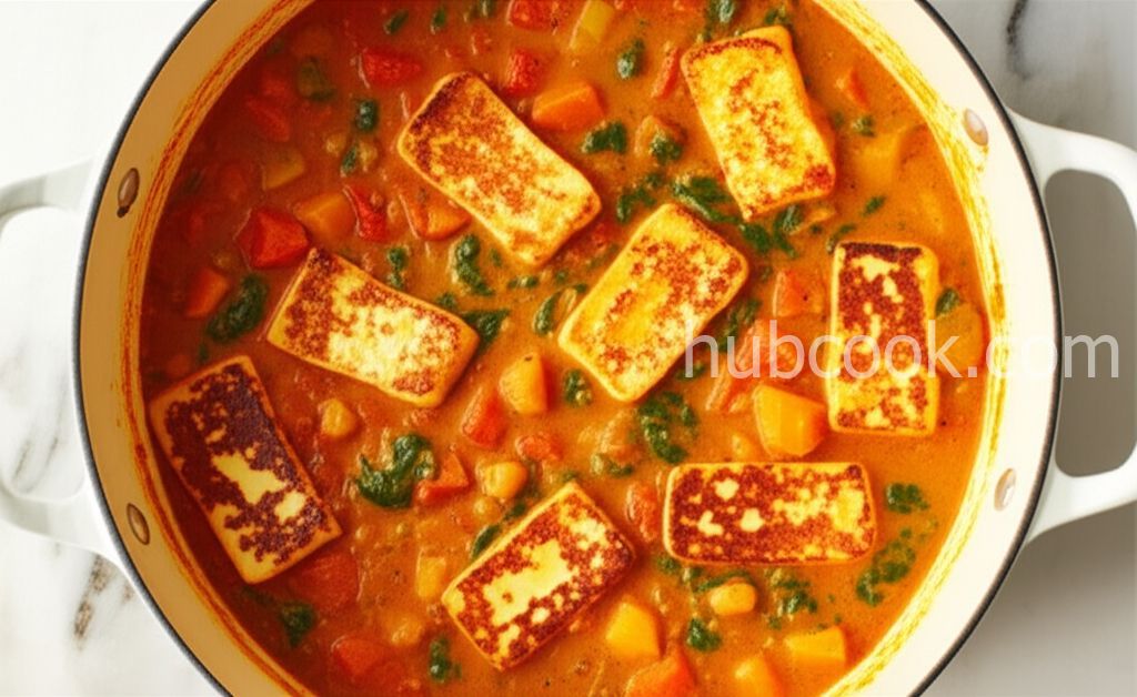 Sweet Potato, Spinach, and Halloumi Curry